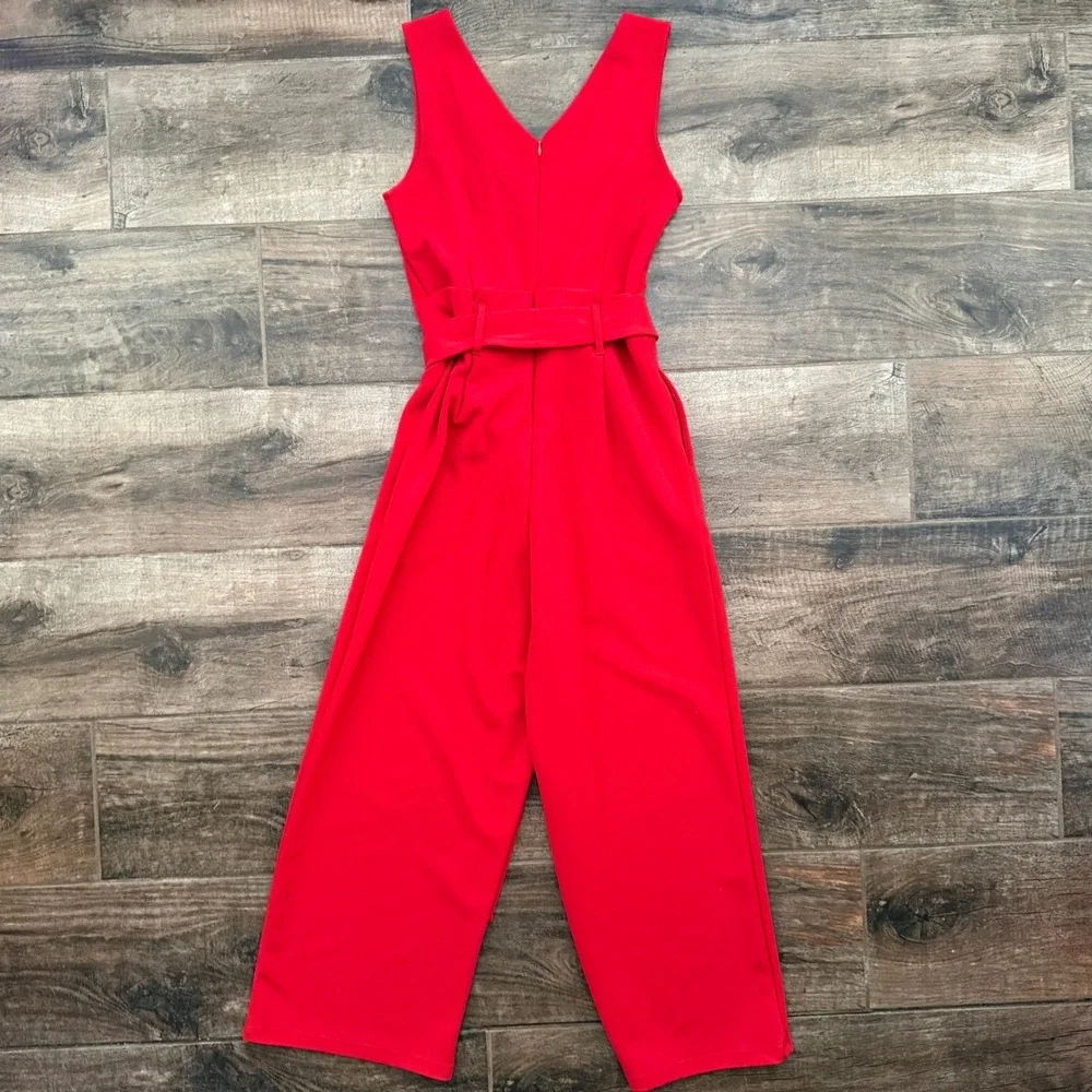 Anthropologie‎ Cathy Tie Waist Structured Jumpsuit, Red,XS - Picture 7 of 12